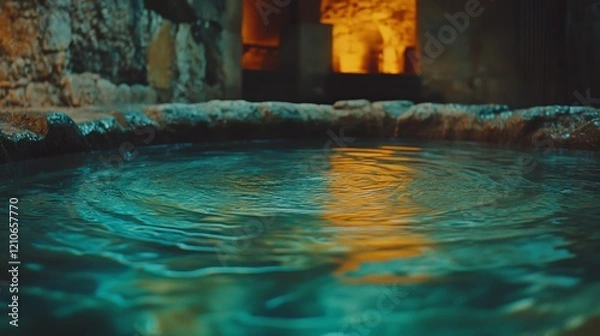 Fototapeta With the countertop aglow, water elegantly enters the modern kitchen sink