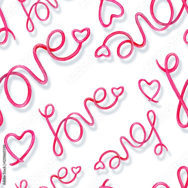 Fototapeta Handmade watercolor seamless pattern of the word of love. Seamless pattern for wedding or Valentine's day.