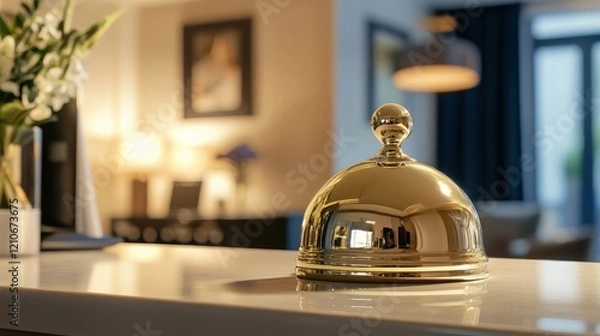 Fototapeta Hotel service bell on a reception counter