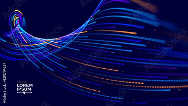 Obraz High Speed Light Particles Internet Data Background. Digital Road Fast Speed Internet Broadband Data Flow Concept. Light Arc Turn Twist Bend Effect. Vector Illustration.