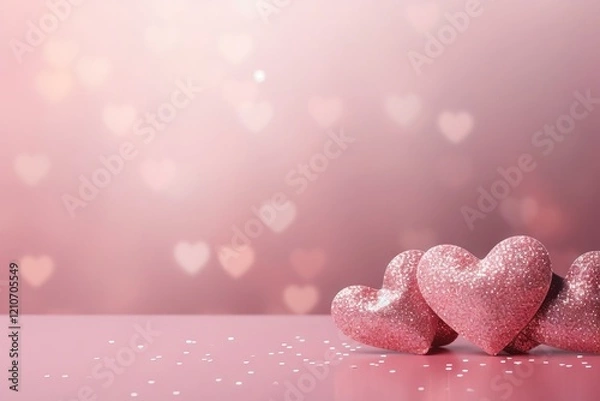 Fototapeta pink romantic background with glare, cute hearts on the side, picture for design, lovers concept
