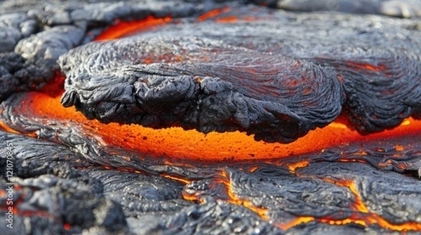 Fototapeta Molten Lava Flow Texture Close up of Volcanic Rock Fiery Orange and Black Extreme Heat Natural
