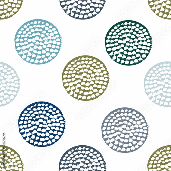 Fototapeta Blue, green geometric seamless pattern with grunge polka dot on white background. Textured circles. Geometrical background for wrapping paper, website, wallpaper, ets. Vector illustration.