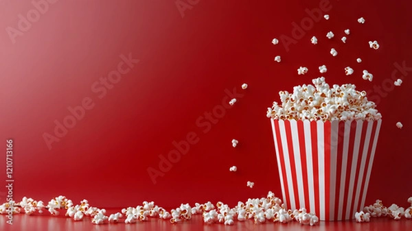 Fototapeta popcorn in package on red background, concept of relaxation and watching movies