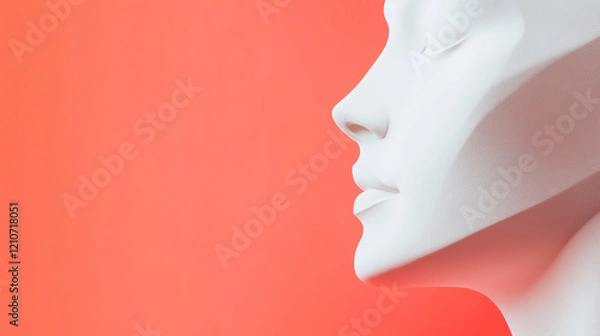 Fototapeta Elegant white mannequin head against a vibrant coral backdrop showcasing minimalist design and modern aesthetics