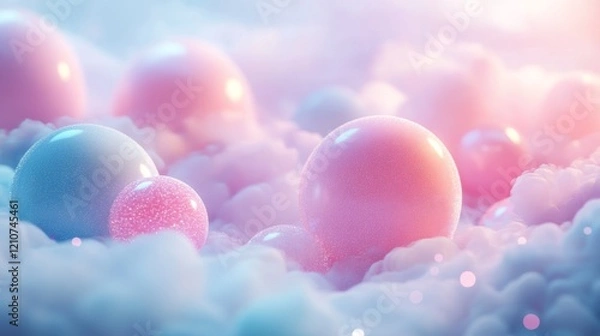 Fototapeta Pastel Bubbles Floating in Soft Clouds
