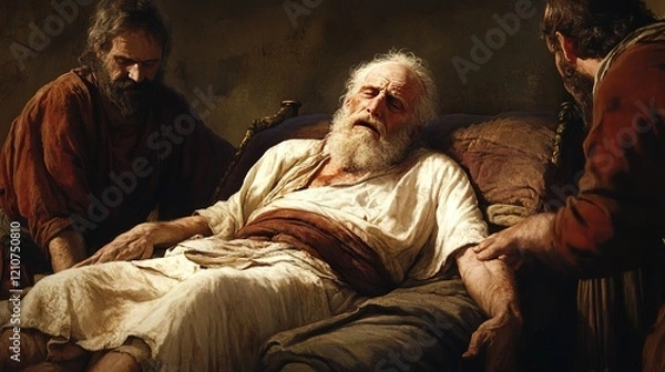 Fototapeta Bible story about Job, friends sympathize with Job who is suffering from illness
