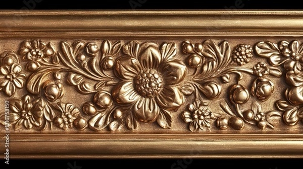 Fototapeta Ornate rectangular gold frame with intricate designs and flower patterns, ideal for displaying artwork.