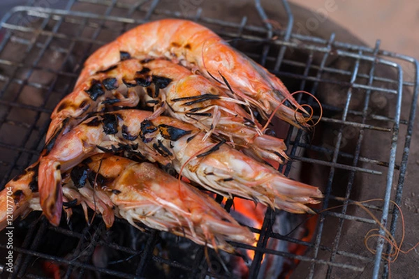 Obraz Grilled prawns on the grill