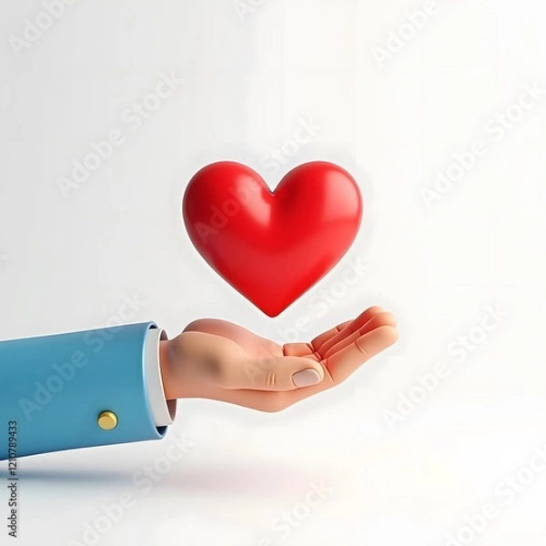 Fototapeta Cartoon Hand Offering a Red Heart, Concept of Giving and Love