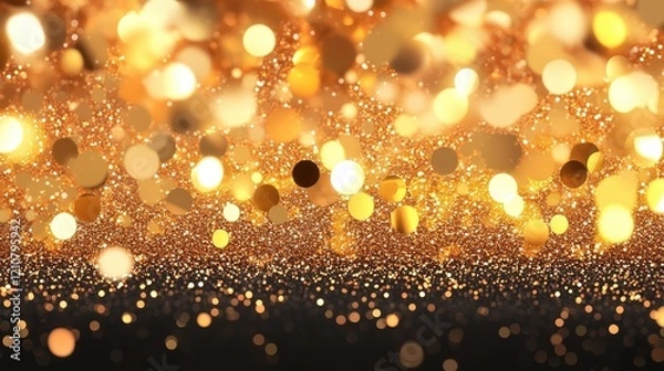 Fototapeta Shimmering Golden Bokeh Background with Sparkling Lights and Dark Base