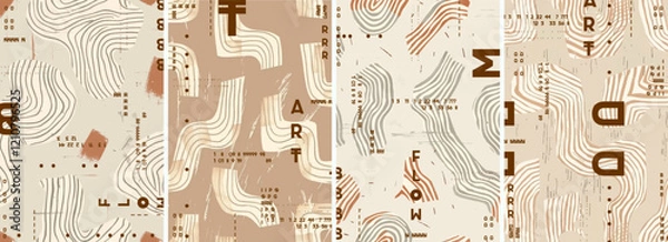 Obraz A set of four abstract posters in earthy tones. The pattern is designed for use as a background texture or design element on various products such as stationery, packaging, wallpaper, posters, etc.