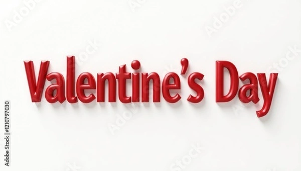 Obraz A 3D "Valentine's Day" text in glossy red, standing on a pure white surface