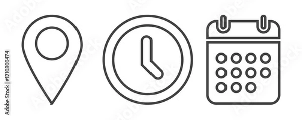 Obraz set of date place and time icons
