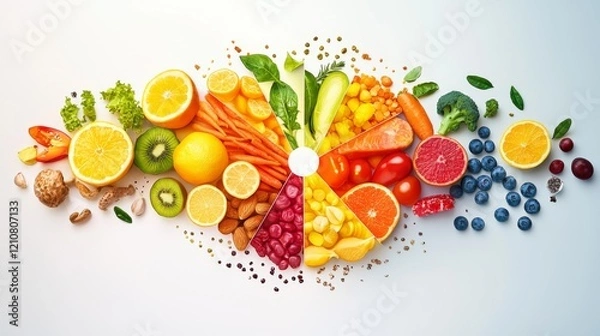 Fototapeta Vector nutrition wheel with key vitamins minerals soft gradients