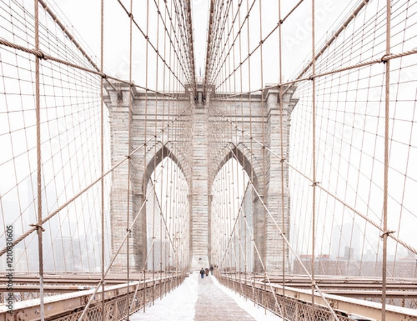 Fototapeta snow covered Brooklyn Bridge, New York