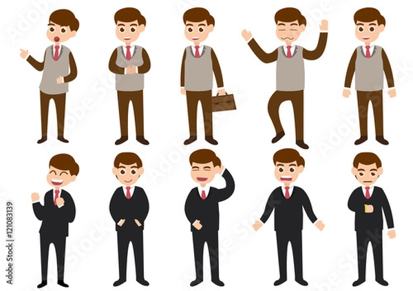 Fototapeta Set of businessman characters poses ; vector illustration