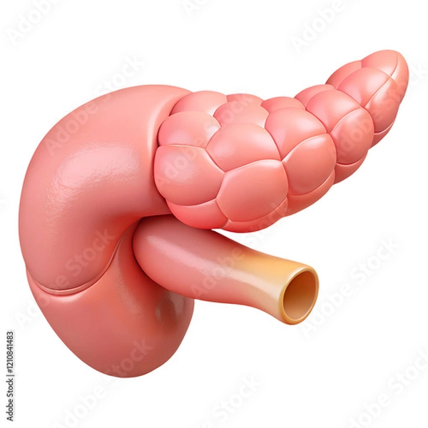 Fototapeta Highly detailed 3D-rendered pancreas model showing anatomical structure, ideal for medical education, research, and healthcare presentations.  .