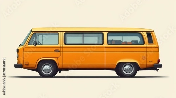 Fototapeta Side view of classic vintage orange van with distinctive retro style, showcasing simplicity and functionality, reminiscent of past decades
