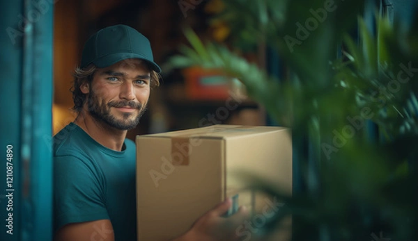Obraz Friendly Courier Delivering a Package