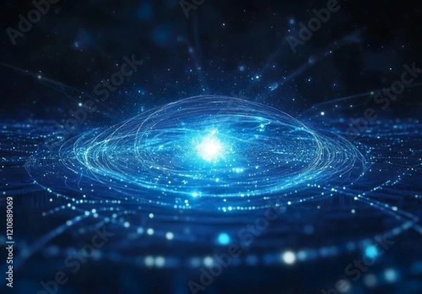 Fototapeta Quantum computer technologies concept. Futuristic blue