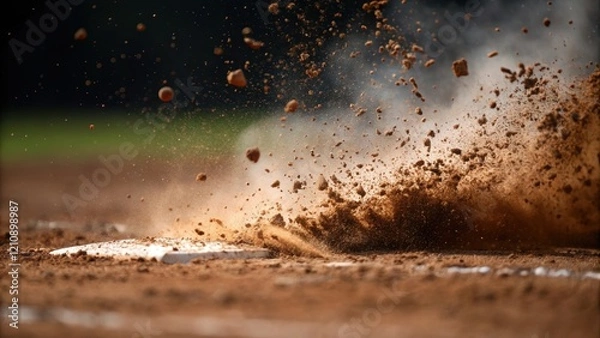 Fototapeta A closeup of the impact zone where the pile meets the ground showcasing a dynamic collision with dirt and soil particles flying highlighting the force exerted on the materials.