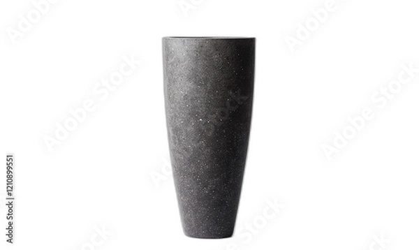 Fototapeta Tall and Sleek Dark Concrete Planter with Tapered Base and Industrial Finish in Bright Studio Lighting