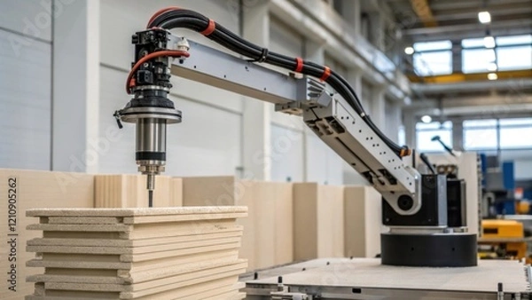 Fototapeta A medium closeup revealing a large robotic arm maneuvering over a partially completed wall segment highlighting the precision and automation involved in the 3D printing process.