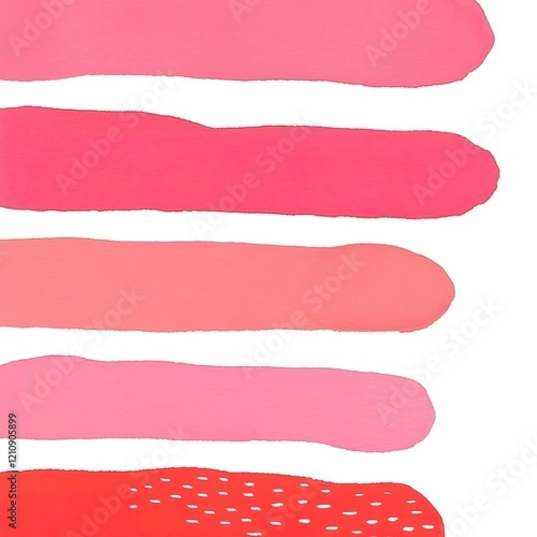 Fototapeta A vibrant display of pink and red paint swatches, showcasing a range of hues and textures on a white background.