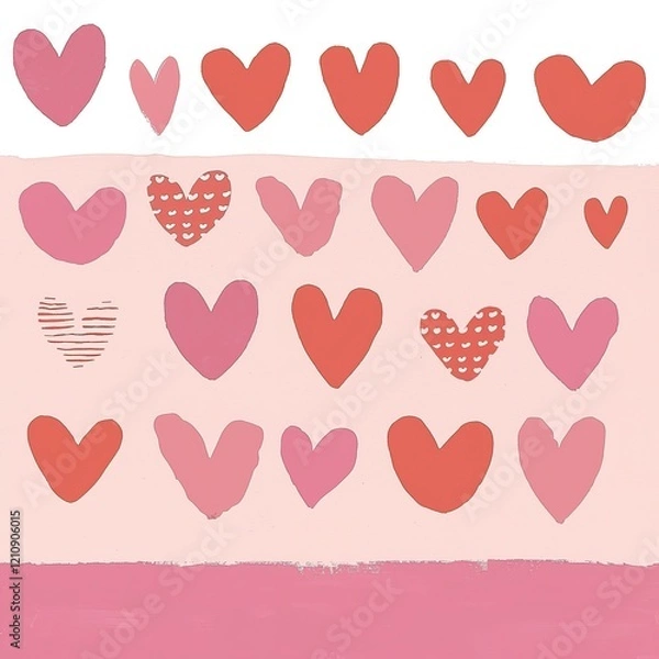 Obraz A colorful array of hearts in various shades and patterns, arranged in a playful and artistic manner.