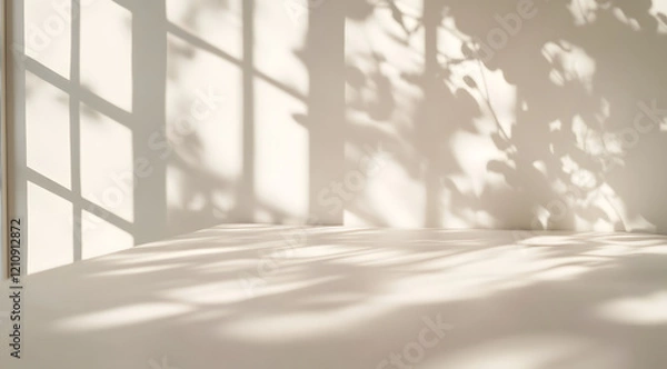 Obraz Beige Surface with Window and Foliage Shadows