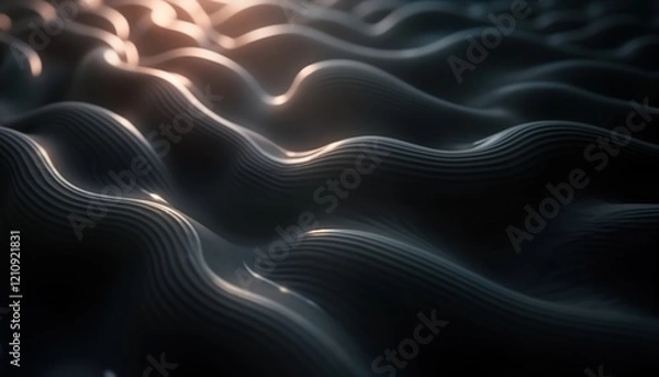 Fototapeta Abstract black background with radiant flowing lines. Fluid, visually captivating effect. Modern minimalist design. Soft glow, smooth lines. Engaging focal point. Ideal for contemporary projects.