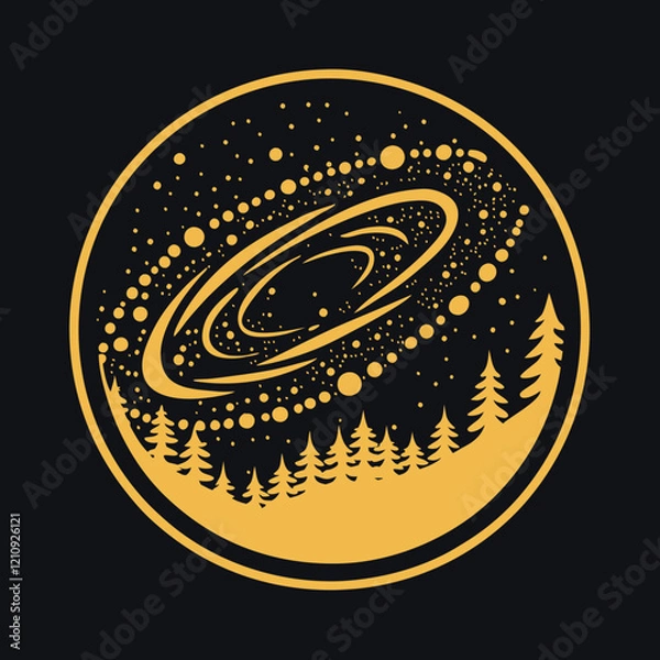 Fototapeta Galaxy Golden Circle Art, Space Collection, Cosmic Forest