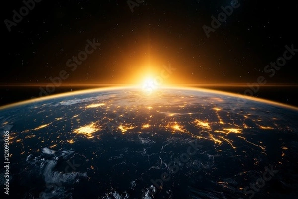 Fototapeta Vibrant sunrise over Earth captured from space showcasing the beauty of our planet's atmosphere