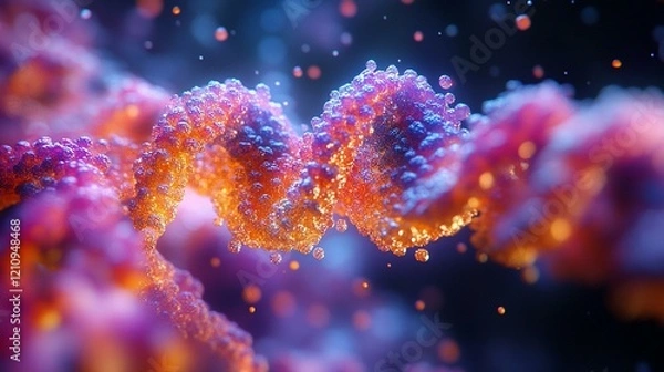 Fototapeta A close-up shot of DNA strands, each base pair illuminating as they sequence the genetic code during replication. 353