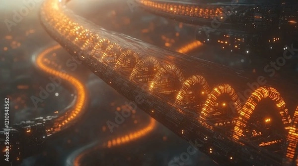 Fototapeta A conceptual image showing the interaction between genes and environmental factors, with the genetic code glowing in the background. 363
