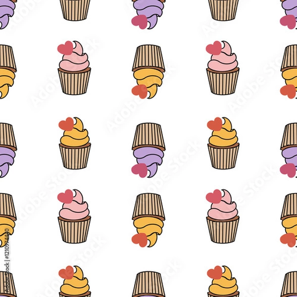 Fototapeta Seamless pattern with cupcakes