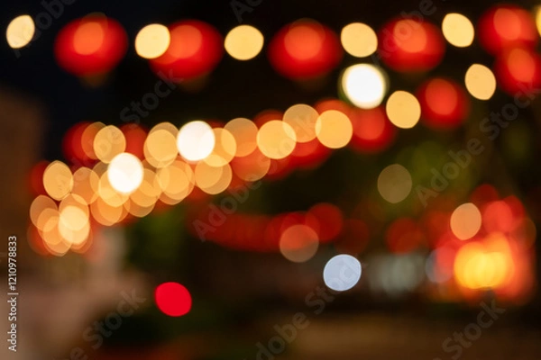 Fototapeta Lanterns of Chinese New Year in the night. Abstract Bokeh background