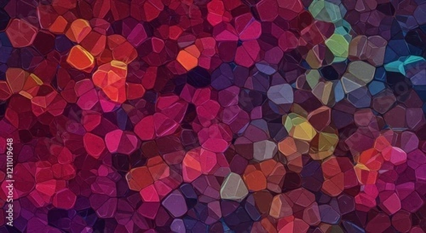 Fototapeta Abstract Gemstone Mosaic: A vibrant and captivating mosaic of jewel-toned pebbles in shades of ruby, amethyst, garnet, and sapphire, creating a rich and textured visual experience.