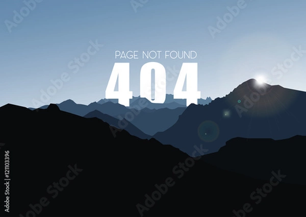 Obraz Vector website background with page not found. Template reports - 404 errror. Mountains landscape