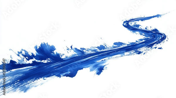 Obraz A thin blue ink brush stroke path on a white background