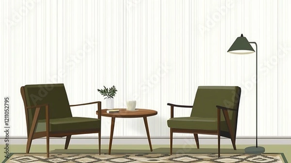 Fototapeta Modern Living Room Chairs Table and Lamp Setting
