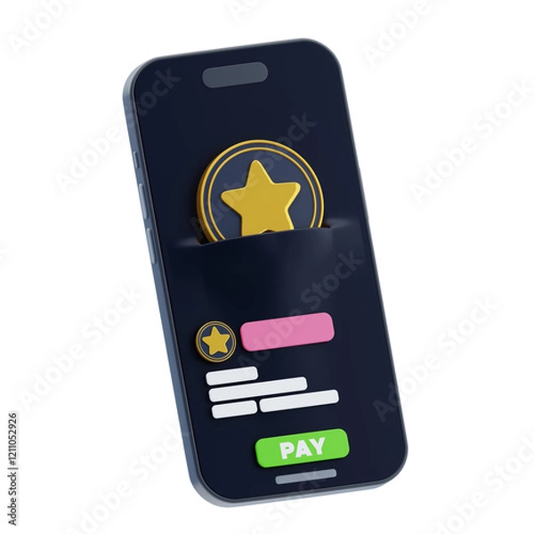 Obraz 3D Cryptocurrency Payment Wallet on Mobile