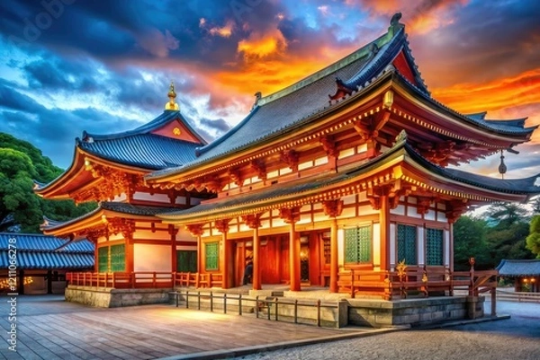Fototapeta Yasaka Shrine's majestic hall, Kyoto: A rule-of-thirds masterpiece of architectural photography.