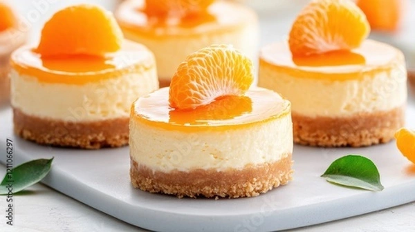 Fototapeta Mini Mandarin Orange Cheesecakes Baked with Delightful Citrus Flavor