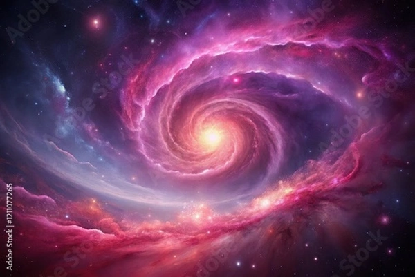 Fototapeta A Cosmic Dance of Pink and Purple Nebulae Swirling in a Galactic Vortex, Illuminating the Vastness of Space with Radiant Energy