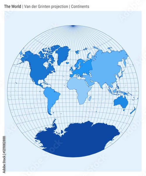 Fototapeta World Map in Van der Grinten projection. High detail vector illustration of continents for infographics, education, reports, and presentations.