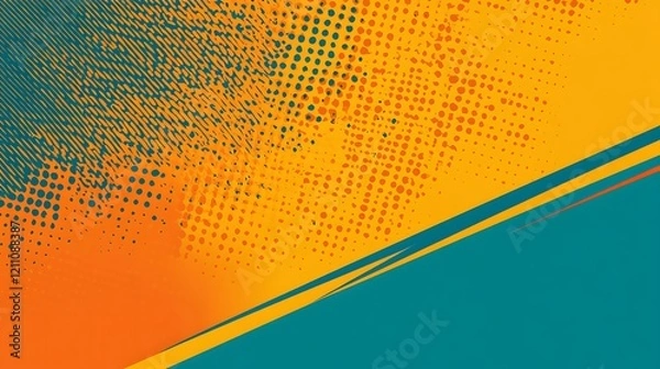 Fototapeta Abstract Background With Orange Yellow Teal Lines And Dots