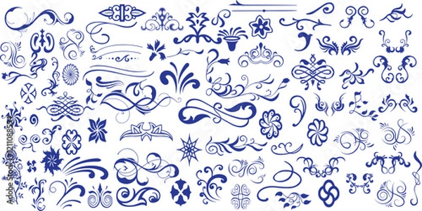 Obraz Decorative swirl and spiral vector silhouette set, perfect swirl for graphic design. 