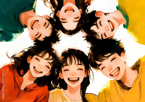 Obraz 輪になって微笑む若い男女のグループ